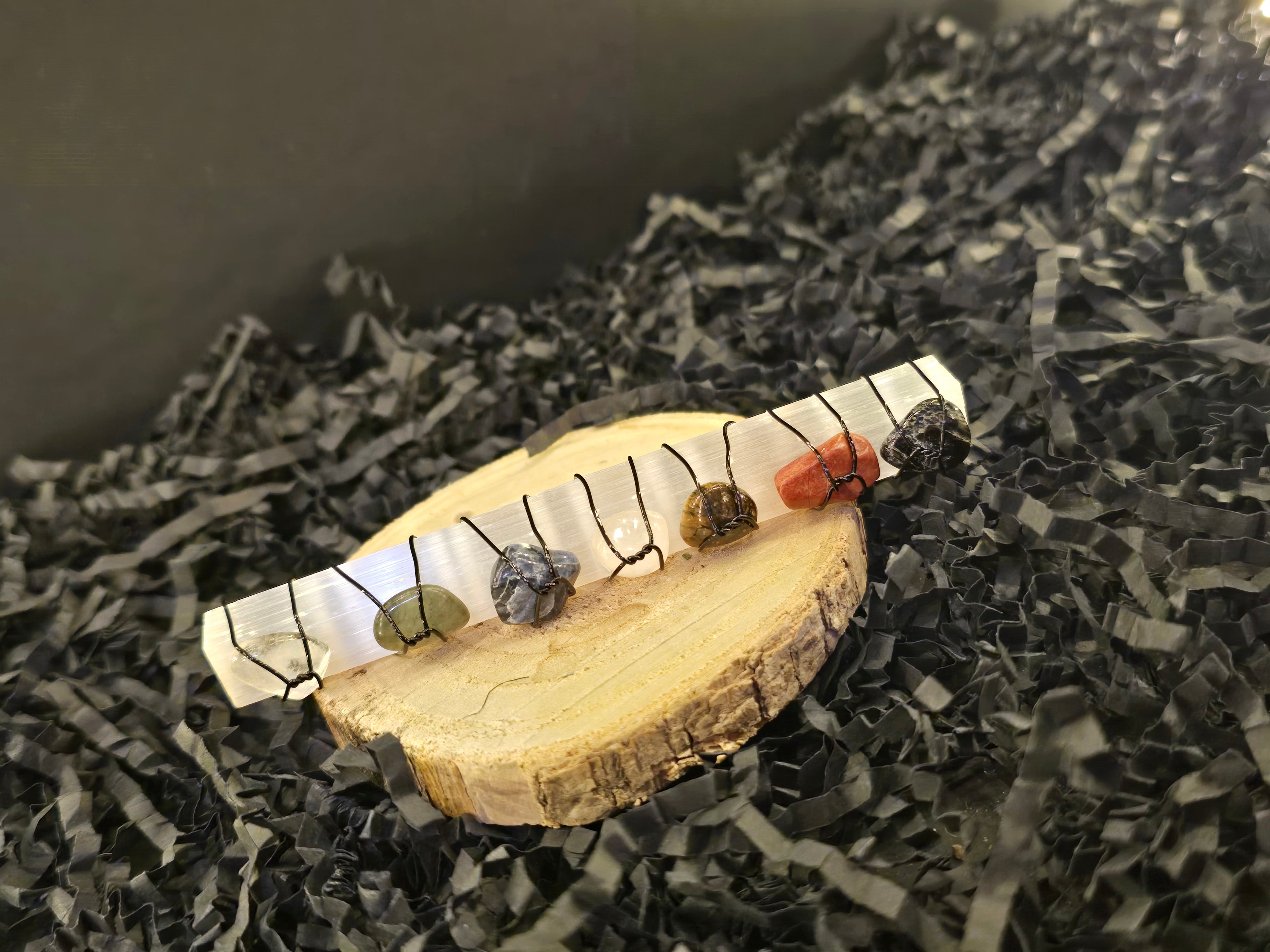 Selenite Chakra Wand- Black Wire
