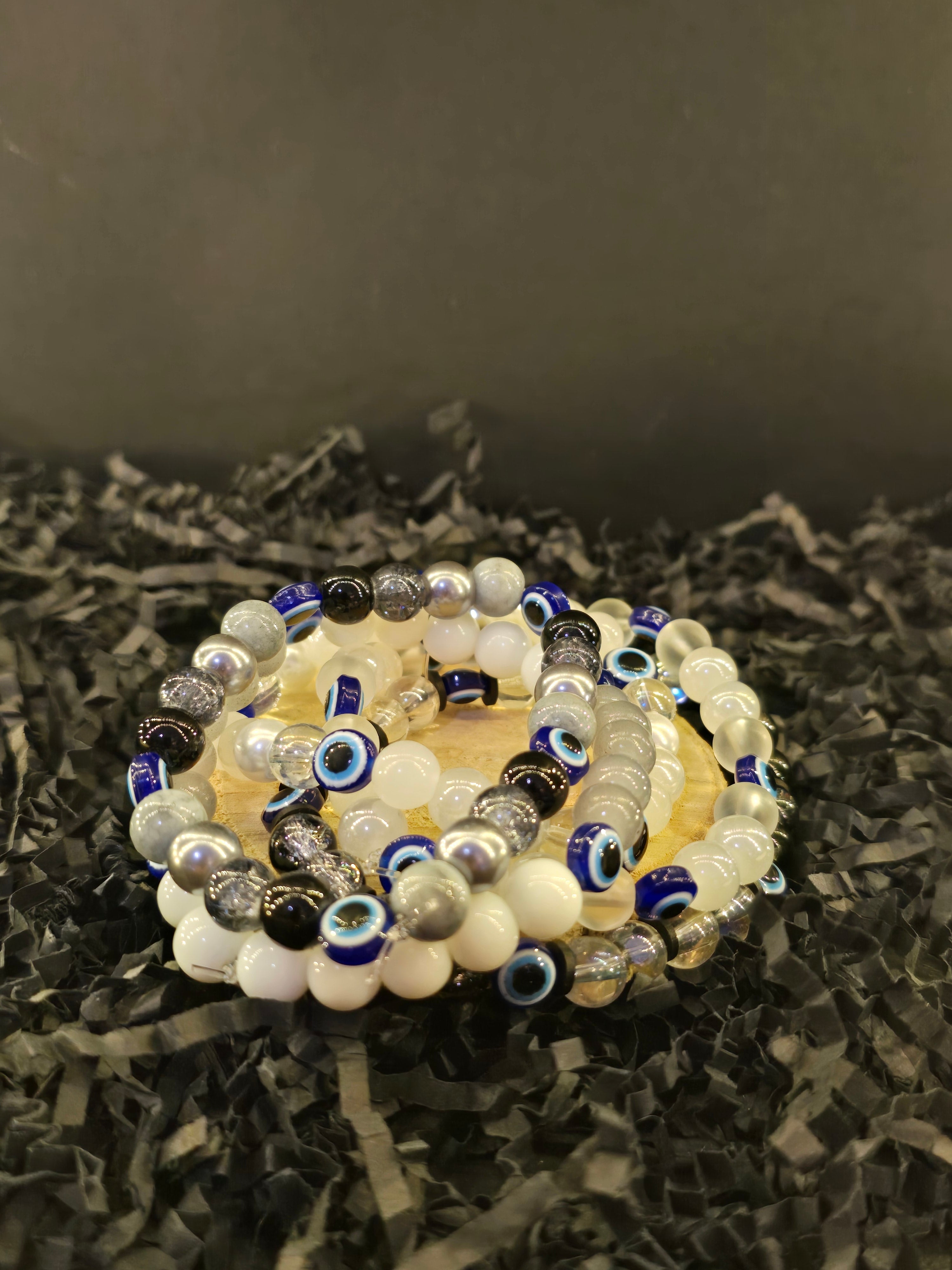 Evil Eye Beaded Bracelets- black & white